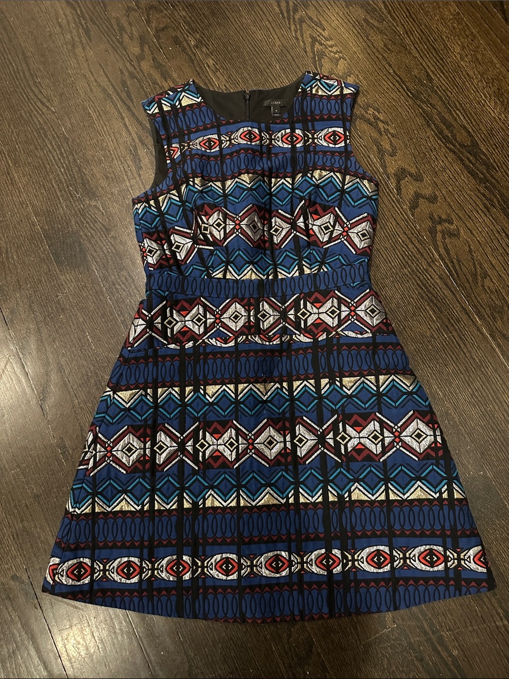 J. Crew Blue Multicolor Geometric Sleeveless Mini Dress